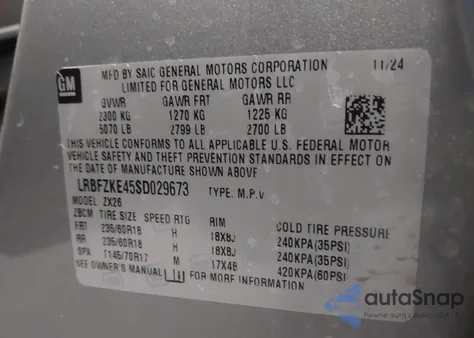 2025 Buick Envision Preferred Awd from USA, damaged, VIN LRBFZKE45SD029673